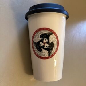 White Ceramic Travel Mug with Orca Design